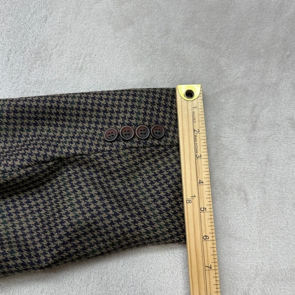 VTG Chaps Ralph Lauren Sport Coat Men 44S Brown Houndstooth Virgin Wool Blazer